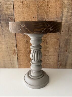 Neutral Gray Decorative Pedestal Stand/Riser with Wood Top